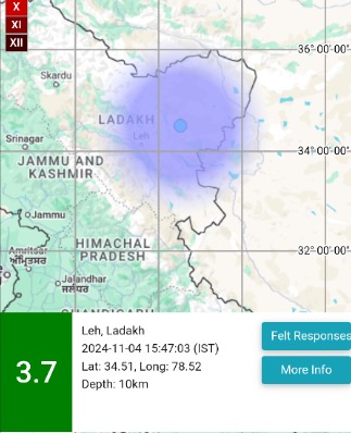 '3.7 Magnitude Earthquake Hits Ladakh'